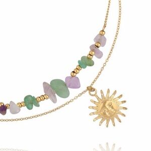 Sun Pendant Layered Necklace Beaded Natural Stones